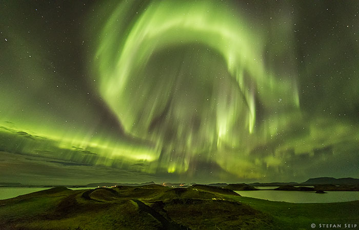 Polarlicht über dem Mývatn, aufgenommen von Stefan Seip, all rights reserved